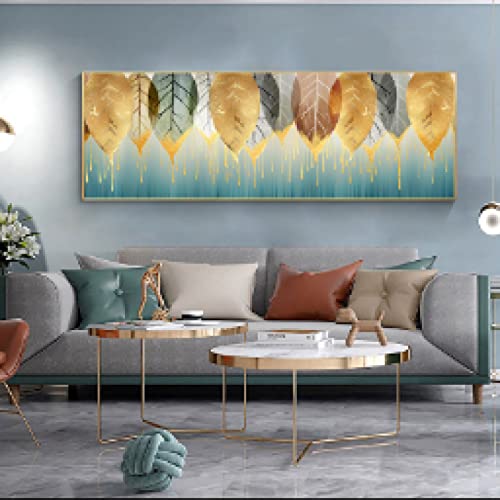 Tableau feuilles d'or vert nordique idéal pour sublimer votre salon