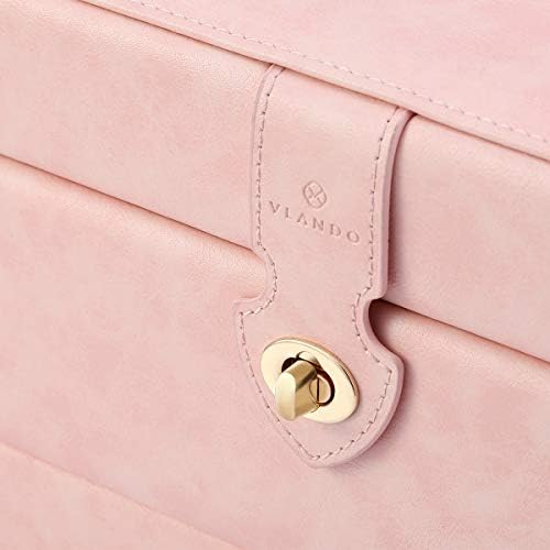 Vlando Jewellery Organiser with Small Travel Jewelry Box, 3-Layer Necklaces Earrings Rings Storage Case, One-Button Opening, Gift Packing