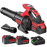 Souffleur de Feuilles sans Fil avec Écran LCD, 3 Vitesses, 2×4.0Ah Batteries et Chargeur Rapide, Souffleur Électrique Léger pour Entretien du Jardin, Allée, Feuilles, Poussière et Neige
