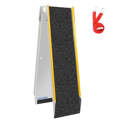 LIEKUMM 1 x 180 cm Auffahrrampe, 300 kg Tragkraft Aluminium Motorrad Rampe Klappbar, rutschfest Auffahrrampe für Anhänger, ATV, Motorrad, Fahrrad, PKW, Auto Laderampe