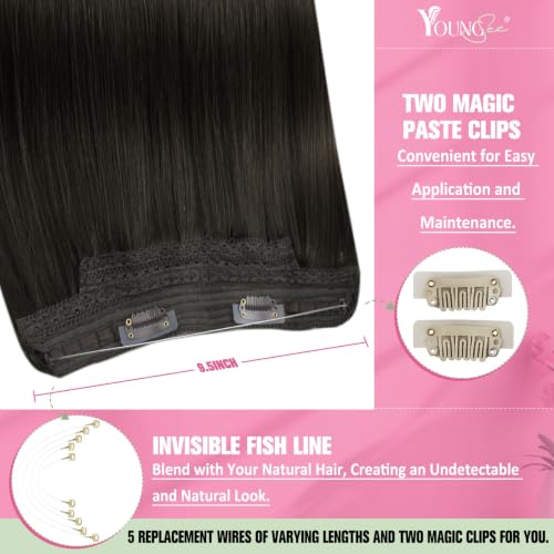 Image of YoungSee Wire Human Hair Extensions Ash Brown, Wire Hair Extensions Real Human Hair, Can Be Styled Straight Remy Hair, Human Hair Fish Line Extensions, 18 Inch 85G Medium Length Dark Ash Brown