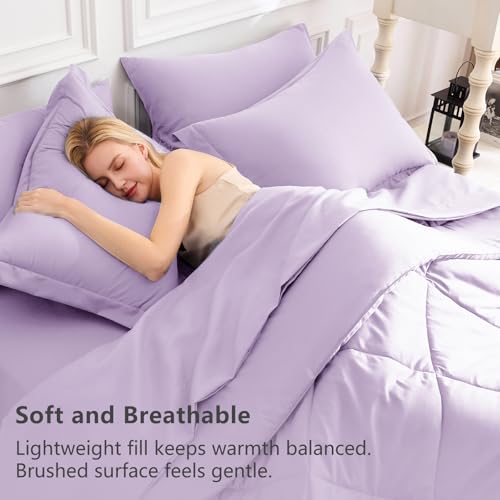 Image of CozyLux King Size Comforter Set Light Purple - 7 Pieces Bed in a Bag King, Luxury Soft Lavender Bed Set for All Seasons, Bedding Set with Down Alternative Comforter, Sheets, Pillowcases & Shams