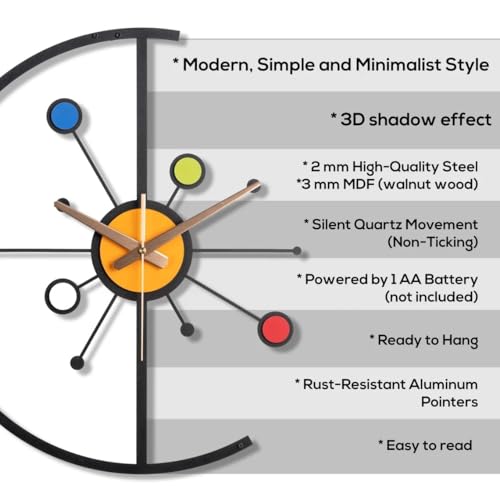 Image of Stylish Metal Wall Clock for Living Room, Bedroom, Office, Kitchen, Home and Hall | Antique Fancy Big Size Modern Wall Watch for Home Decor (Style-38, 60 CM)