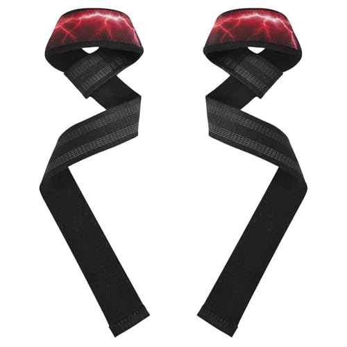 Nander Red Lightning Wrist Straps for Weightlifting,Lifting Straps with Neoprene Cushioned Wrist Padded and Anti-Skid Silicone for Strength Training,Bodybuilding,Deadlifting