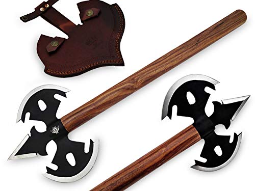 TNZ-65 USA Stainless Steel Axe 7.5 Inch Blade 25 Ounce Long Hunting Camping Axe High Stainless Hatchet Viking Long Bearded Axe Leather Cover TNZ Hand Made Stainless Steel Knives