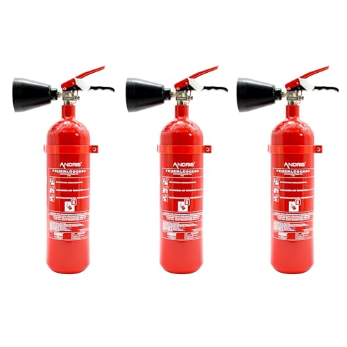 3X Feuerlöscher 2kg CO2 Kohlendioxid EDV geeignet EN 3 inkl. ANDRIS® Prüfnachweis mit Jahresmarke