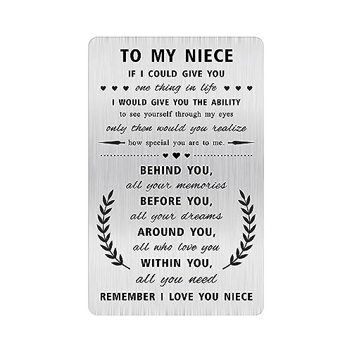 Alotozo Laser Engraved Niece Wallet Card - Remember I Love You Niece Gifts - Mother's Day Gifts from Aunt/Uncle - Credit Card Size Keepsake