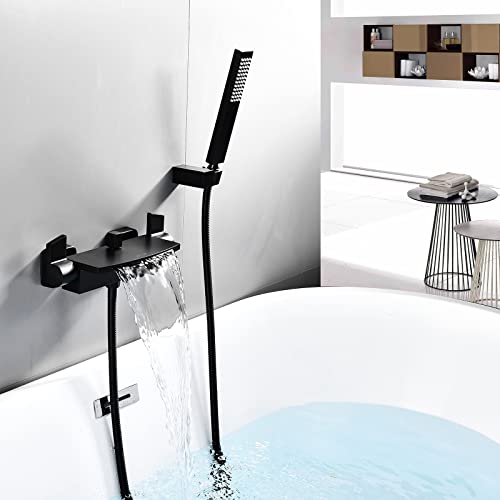 Robinet de Salle de Bain de Luxe Cascade Laiton Noir Mural