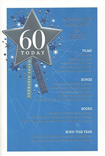 2023 AGE 60 60TH YEAR YOU WERE BORN BIRTHDAY CARD. MEMORABLE MOMENTS IN 1963. MALE BLUE 9 X 6 INCHES