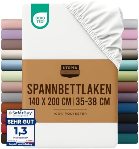 Utopia Bedding - Spannbettlaken 140x200cm - Weiß | 100% Polyester Mikrofaser Spannbetttuch - Boxspringbett - Oeko-Tex Zertifiziertes - 35-38 cm Tiefe Tasche