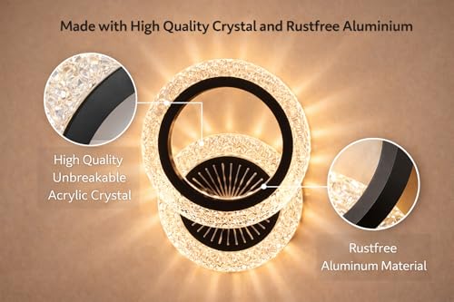 Image of FILLISKA Luxurious Acrylic Crystal Wall Lamp with Adjustable Colour Changing Function, Elegant Finish (Black Round Crystal-702)(1 Year Warranty)