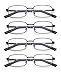 4-Pack Unbreakable Metal Reading Glasses for Men with Cases, Long-Use Sturdy Stainless Frame Spring Hinge Readers, Blue Light Blocking Lenses, 4 Black 4.0 x