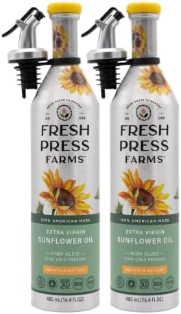 Fresh Press Farms Extra Virgin Sunflower Oil, High Oleic, 16.4 Fl Oz, 2-Pack, Cold Pressed, USA Locally Sourced