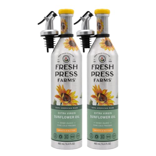 Fresh Press Farms Extra Virgin Sunflower Oil, High Oleic, 16.4 Fl Oz, 2-Pack, Cold Pressed, Usa Locally Sourced #TOP25