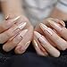 CoolNail Beige Nude Glitter French Stiletto Press on False Nails Extra Long Natural Sharp Poited Gold Cross Line UV Gel Fake Fingers Nail