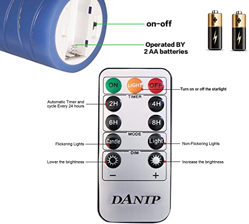 Sapphire Blue Led Flameless Candle With Embedded Star String, Danip 3 Piece Led Candle With 10 Button Remote Control, 24 Hours Timer Function, Dancing Flame, Real Wax, Battery Powered. (Sapphire Blue) #TOP4