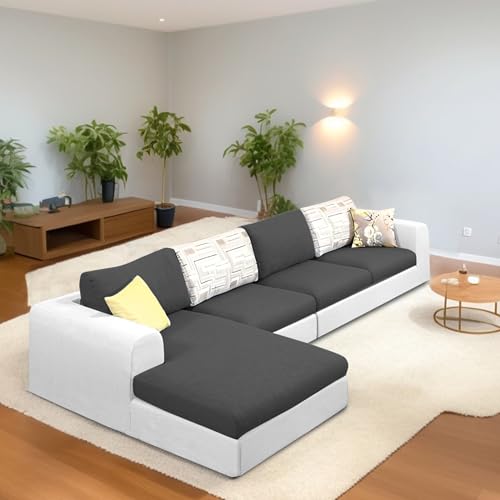 Image of Koza LHS 6 Seater L Shape Sofa Set for Living Room (Black Grey Fabric) Premium Fabric Sofa