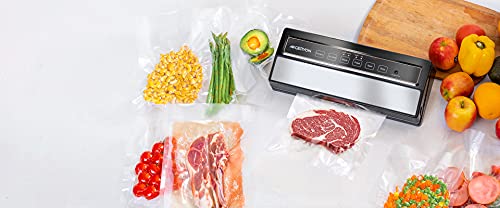 GERYON Sellador al vacío para envasado automático de alimentos con kit de iniciación, indicadores luminosos, fácil de limpiar, modo seco y humedad, diseño compacto (plata)