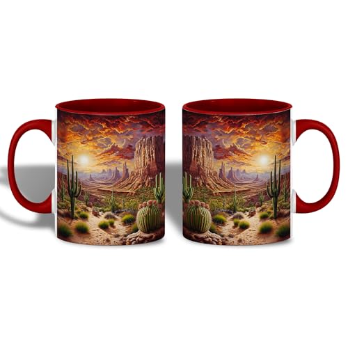 Taza de cerámica roja por 11 oz con diseño de desierto miniatura 2