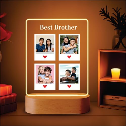 Image of Giftplease Personalised Rakhi Gift for Sister - Custom Acrylic Photo Collage Frame with Wooden Base, Meaningful Raksha Bandhan Keepsake from Brother, Unique Memory Display for Siblings