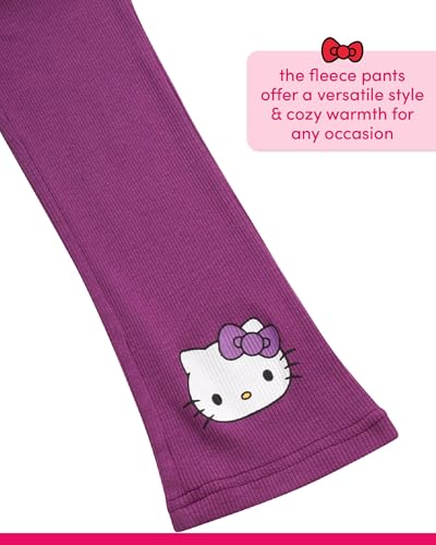 Image of Hello Kitty Girls' Pants Set - 3 Piece Zip Up Vest, Long Sleeve Graphic Shirt, Fleece Pants - Matching Set for Girls (2T-12), Size 8 /10, Black /Grey /Violet