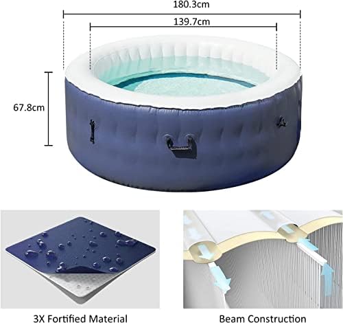 UNIONLINE 2-4 Person Inflatable Round Hot Tub 180.3 x 67.8cm Blow Up Spa with 108 Bubble Jets, Seperate External Air Pump and Wireless remote