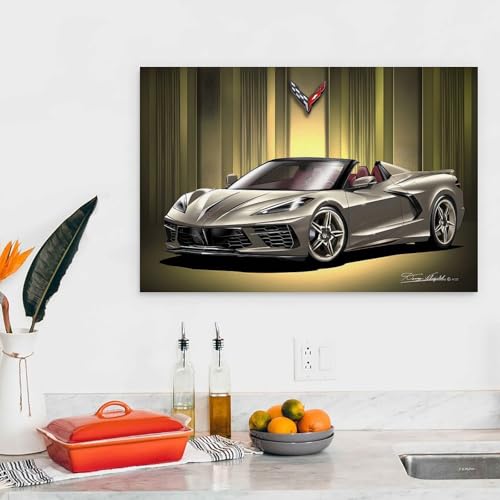 RYTRHNCV C8 Corvette Car Posters Aesthetic Canvas Wall Art Print Home Decor for Bedroom Living Room12x18inch(30x45cm) Unframe-style - Image 3