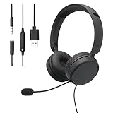 Amazonベーシック ヘッドセット マイク付き 有線 オンイヤー 3.5mm/USB-Aポート対応 インラインコントローラ搭載 折りたたみ式 ワンサイズ ブラック