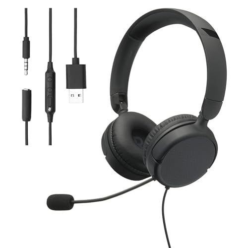 Amazon Basics Casque d'ordinateur filaire avec microphone, pliable, taille unique, noir
