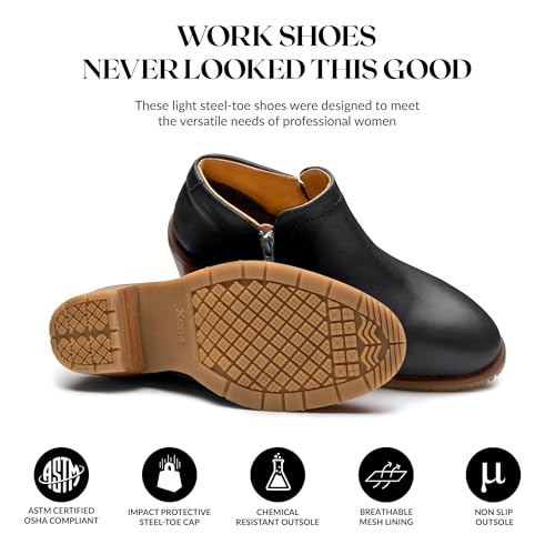 XENA Gravity Women’s Steel Toe Safety Work Shoes, Ankle Bootie, Breathable, Comfortable, Slip Resistant, Side Zipper, ASTM F2413 Certified, OSHA Approved, Premium Leather, Made in North America3