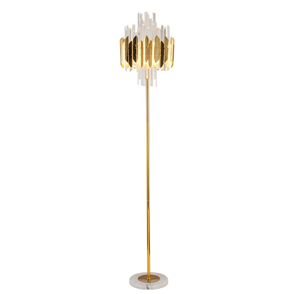 Stainless Steel Floor Lamp with Crystal Lampshade and Marble Base，Home Decorative Lighting Floor Light Standing Lamp