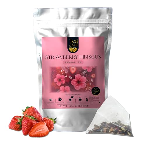 Image of Tealeaf & Co. Strawberry Hibiscus Tea Bags Blended with Fresh Herbs and Spices - Herbal Tea Bags with Organic Spices, Berries & Dried Hibiscus Flower Extract - Low Caffeine - Gluten Free - 50 Teabags