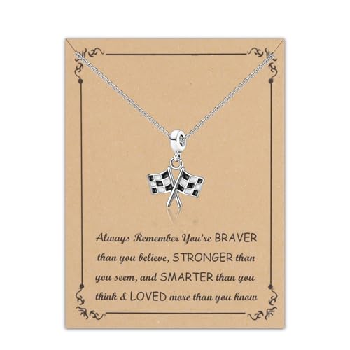 FUSTMW Checkered Flag Necklace Black and White Racing Flag Pendant Race Car Gifts for Racers Jewelry Racing Fans Gifts