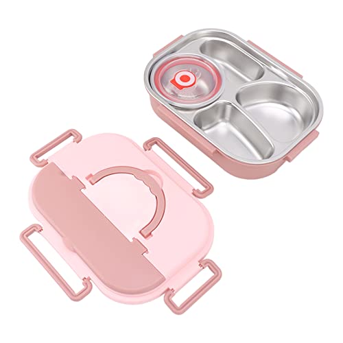 KIMISS Ensembles de Conteneurs, Boîte à Lunch Isolée à Quatre Grilles Rose Corail avec Vaisselle Boîte à Lunch Isolée en Acier Inoxydable Boîtes à Lunch Tiffin en Acier Inoxydable 304