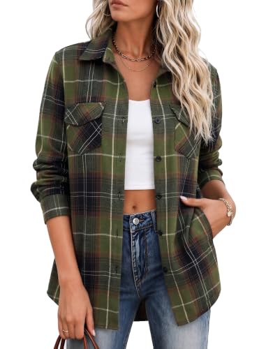Image of Zeagoo Flannel Shirt Women Plaid Button Down Shackets Long Sleeve Fall Tops | Cotton Brushed Flannel Shirts Lightweight Loose Fit Blouse Business Casual Office Outfits 2026 Fashion Summer Western Clothes