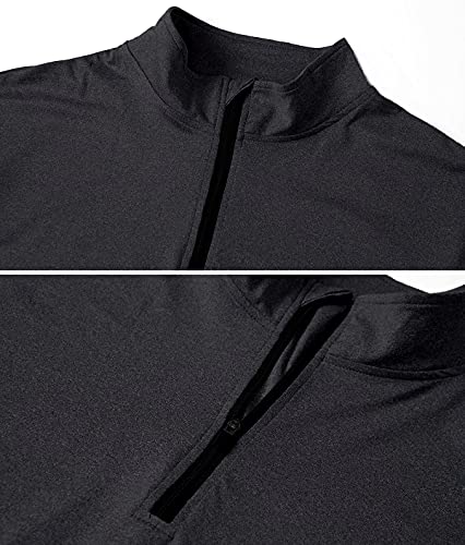 CARWORNIC Men's Sports Tops 1/4 Zip Long Sleeve Gym Running T-Shirts Quick-Dry Golf Hiking Polo Shirts Lightweight Pullover Tops Breathable Spring Workout Athletic Shirts Black - Image 5