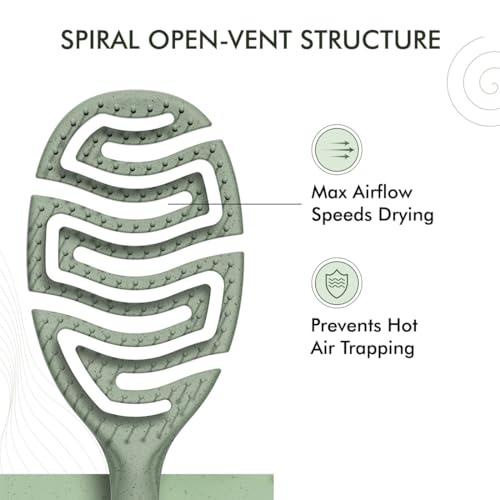 Image of IKONIC Me Spiral Vent Hair Brush IKM-2119 Eco Conscious, Open Vent Fast Dry Design, Anti Frizz Ion Bristles, Flexible Scalp Fit, Zero Breakage Detangling, Smooth Shiny Hair - Jade Green