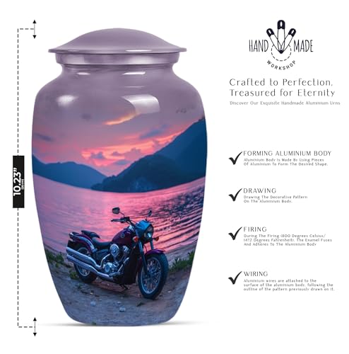 Image of Personalized Bike - Burial Urns - Human Remains Urn - 10 Inch - Large with Velvet Bag - Large Funeral Urn - Decorative Urns for Ashes - Cremation Urn for Ashes - Memorial Urns for Mom & Dad