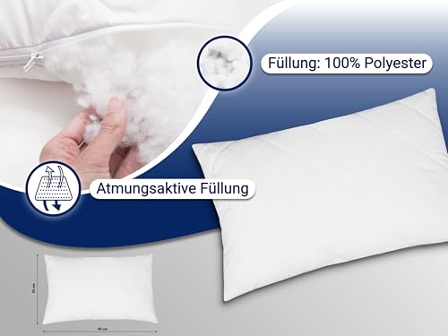 ZOLLNER Komfortables Kopfkissen - 50x80 cm - mit Reißverschluss – Individuell anpassbare Füllung aus Synthetikfasern - bis 95°C waschbar - Bezug aus Baumwollmischung - Hotelqualität