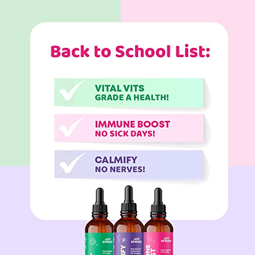 Joyspring Vital Vits, Immune Boost & Calmify Supplement Set - Natural Daily Herbal Drops - Fill In Dietary Gaps - Back To School Bundle - Promote Relaxation In Every Situation - Comes In Convenient L #TOP4