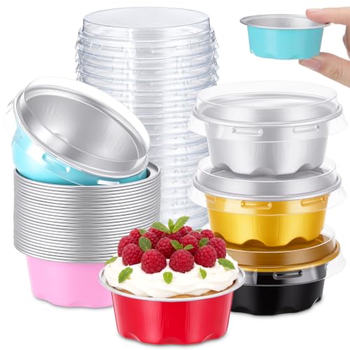 Eaasty 150 Pcs 1.6 oz Mini Aluminum Foil Baking Cups with Lids, 6 Colors