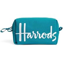 HARRODS Logo Cotton Teal Cosmetics Zip Bag