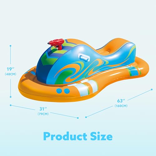 SLOOSH Inflatable Jet Ski Pool Floats Kids, Pool Floaties with Water Gun, Water Fight Toys, Inflatable Battle Blaster Fun for Summer (Orange) by Sloosh - Used condition - Image 6