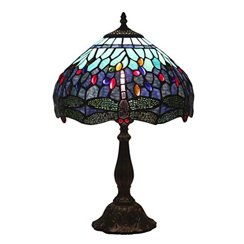 Lampe de table style libellule vitrail grand abat-jour pour lecture lit
