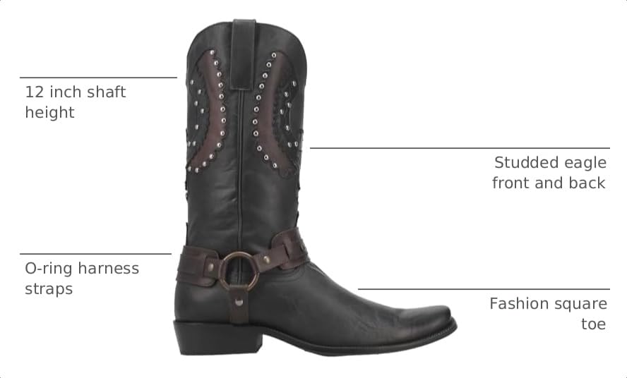 Image of Dingo Mens War Eagle Studded Square Toe Pull On Casual Boots Mid Calf