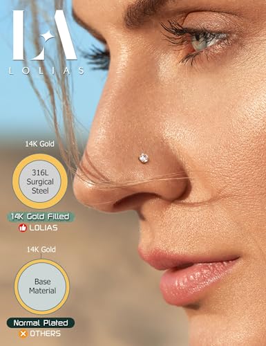 image for LOLIAS 14K Gold Filled Nose Studs 316L Surgical Steel Nose Rings Studs