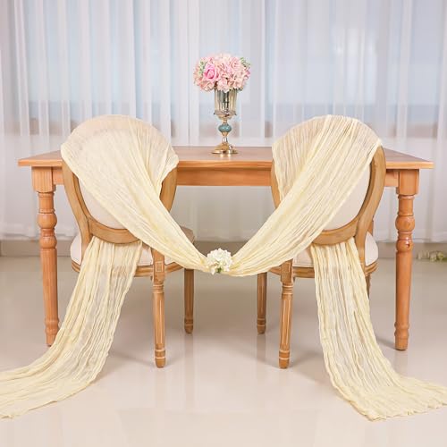 Snowkingdom 13Ft Cream Cheesecloth Table Runner, 160inch Long Cheese Cloth Boho Gauze Table Runner for Wedding Bridal Baby Shower Birthday Party Rustic Sheer Boho Table Decorations - Thumbnail 6