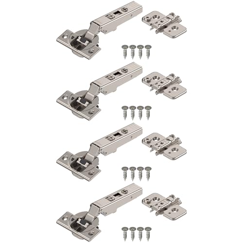 Blum Clip top BLUMOTION Hinge Kit (2 Kits), Full Overlay, 110° Opening Angle, Steel, Soft Close Euro-Style Hinges with Clip Mounting Plate for Frameless Cabinets