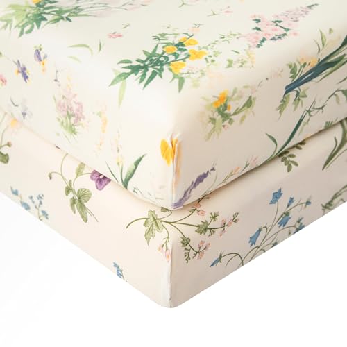 SDIII 2 Pack Floral Crib Sheets for Baby Girl 52×28 Stretchy Microfiber Jersey Knit Fall Crib Sheets Floral for Standard Crib and Toddler Mattress
