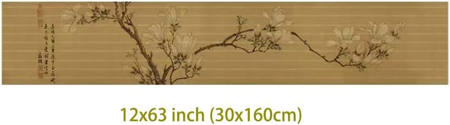 Asian Style Bamboo Table Runner, Ancient Chinese Paintings Zen Table Mat, Table Cover for Kitchen Dining Bedroom Decoration (Magnolia Flowers, 12"x63")